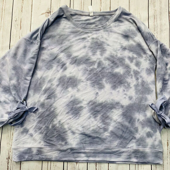 Ideology Womens Plus Blue Tie-Dye Crewneck Tie Sleeve Sweatshirt Size 1X New - Picture 2 of 6